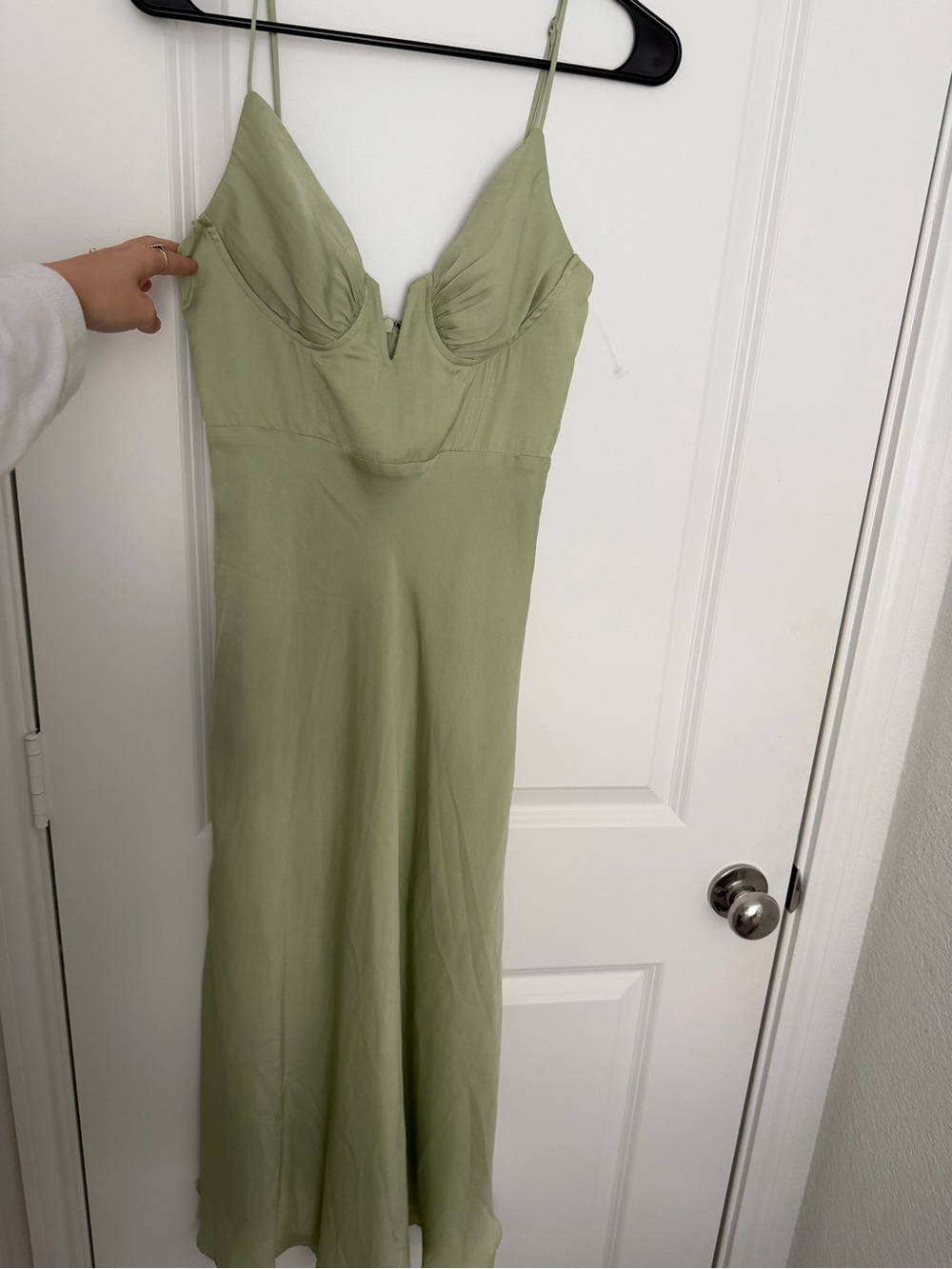 Selfie Leslie Sage Green Midi Slip Dress with Spaghetti Straps